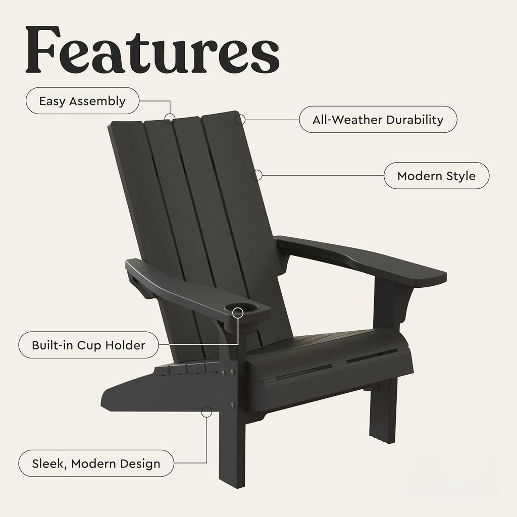 Black Weather‑Resistant Outdoor Adirondack Chair