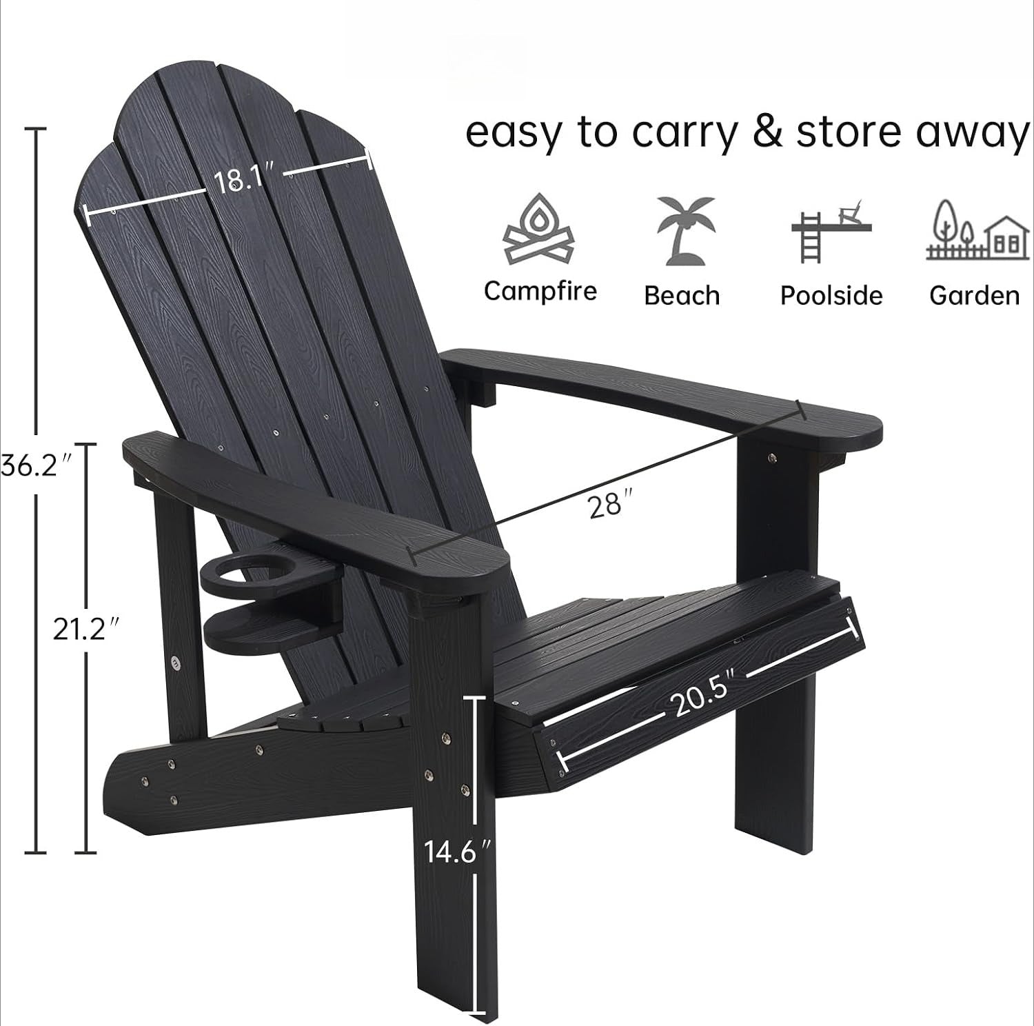 Black All‑Weather Patio Adirondack Chair