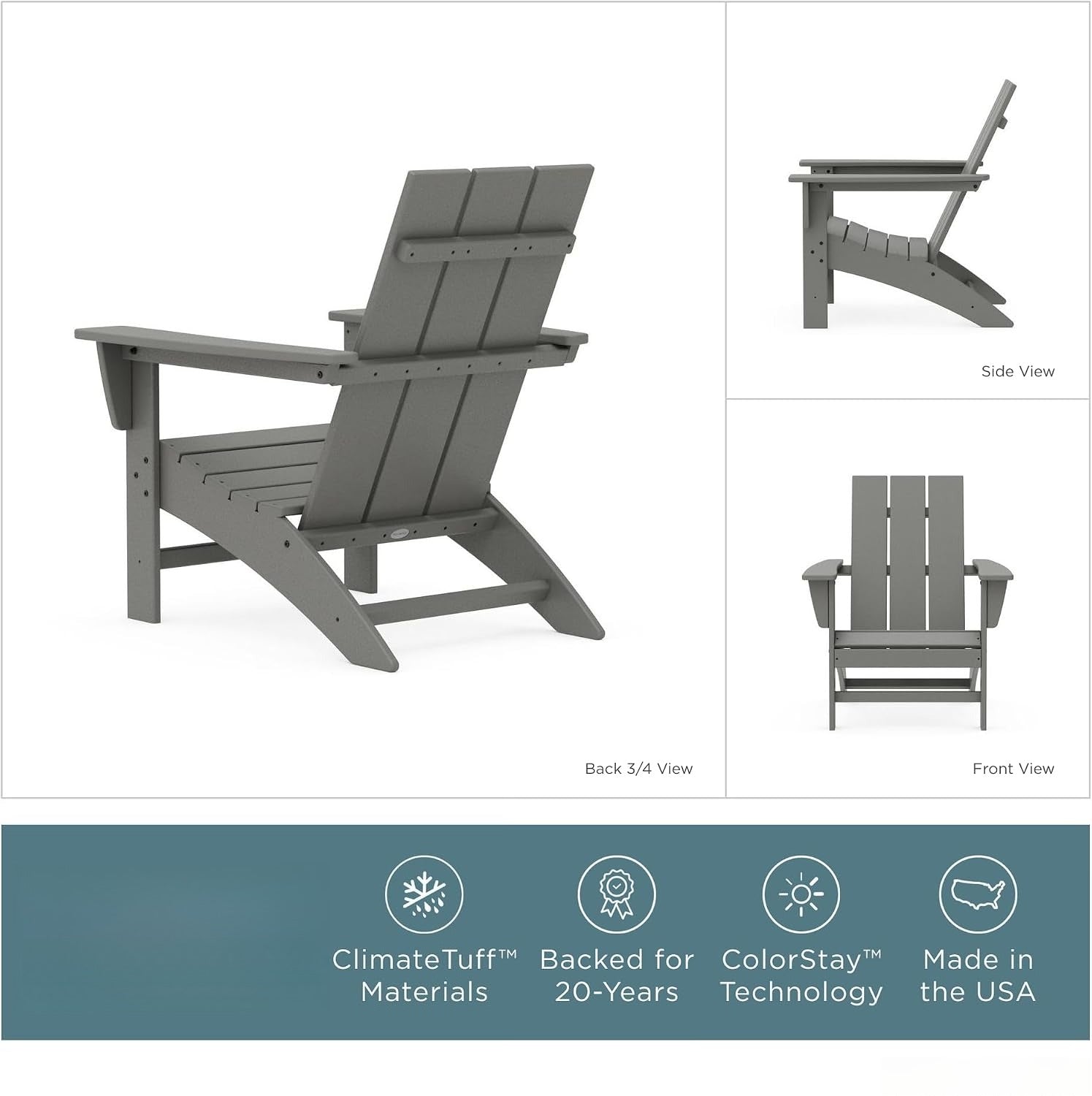 Grey HDPE Outdoor Adirondack Chair