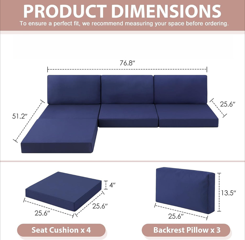 Navy Waterproof Patio Sectional Cushion Set
