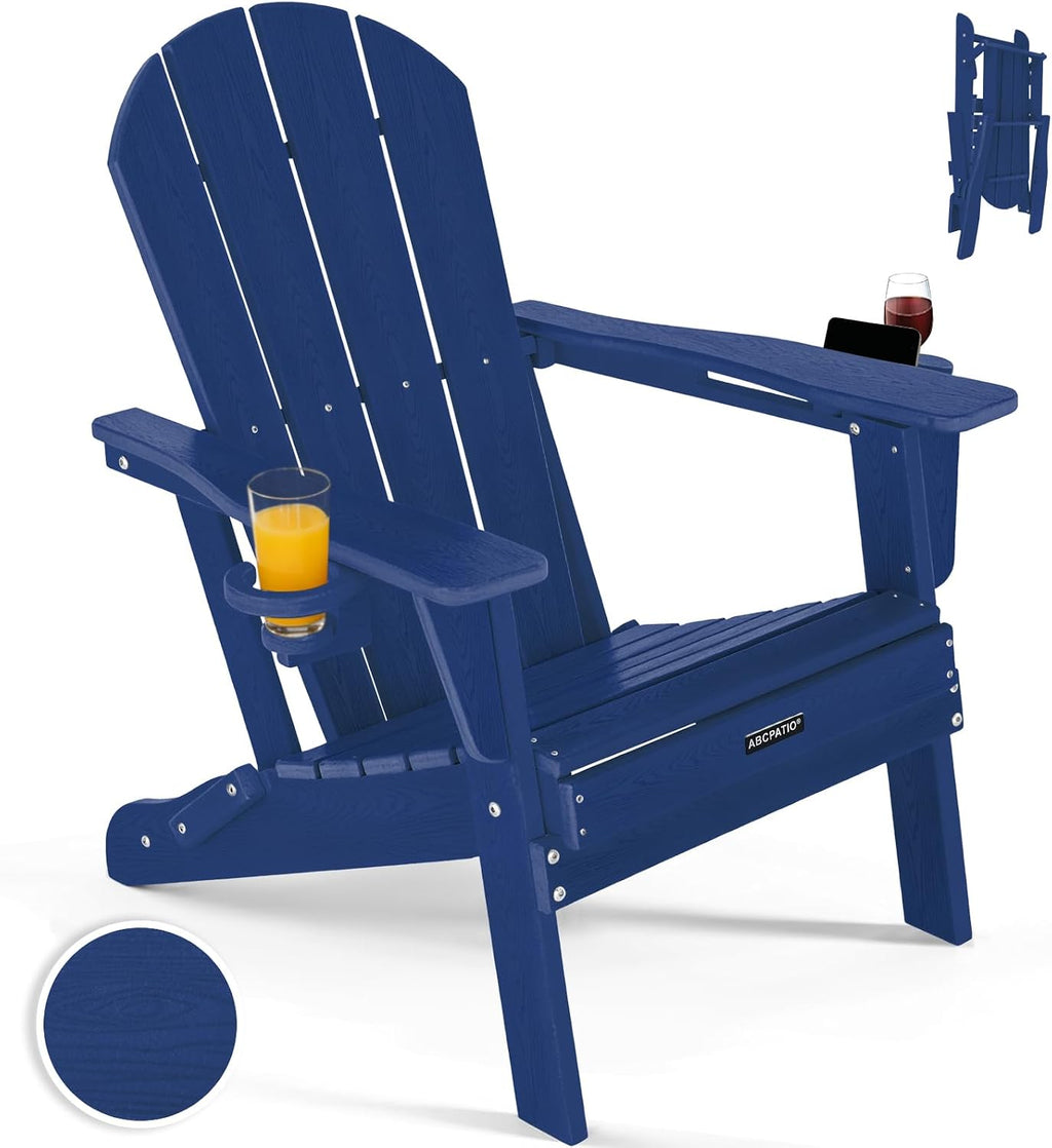 Navy HDPE Patio Adirondack Chair Cup Holder