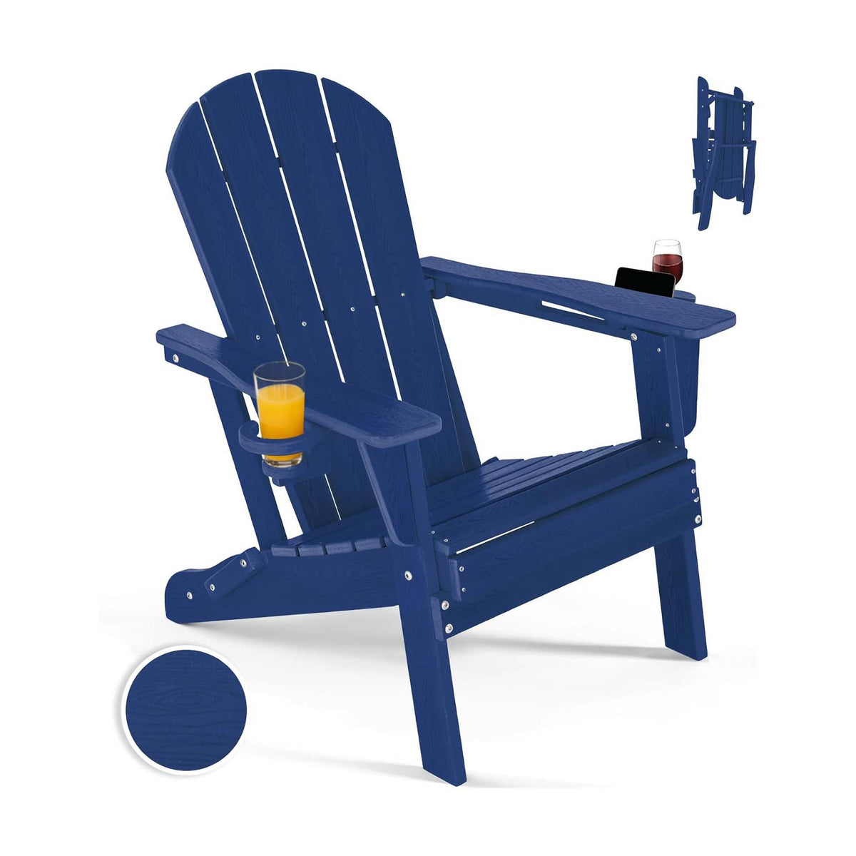 Navy HDPE Patio Adirondack Chair Cup Holder