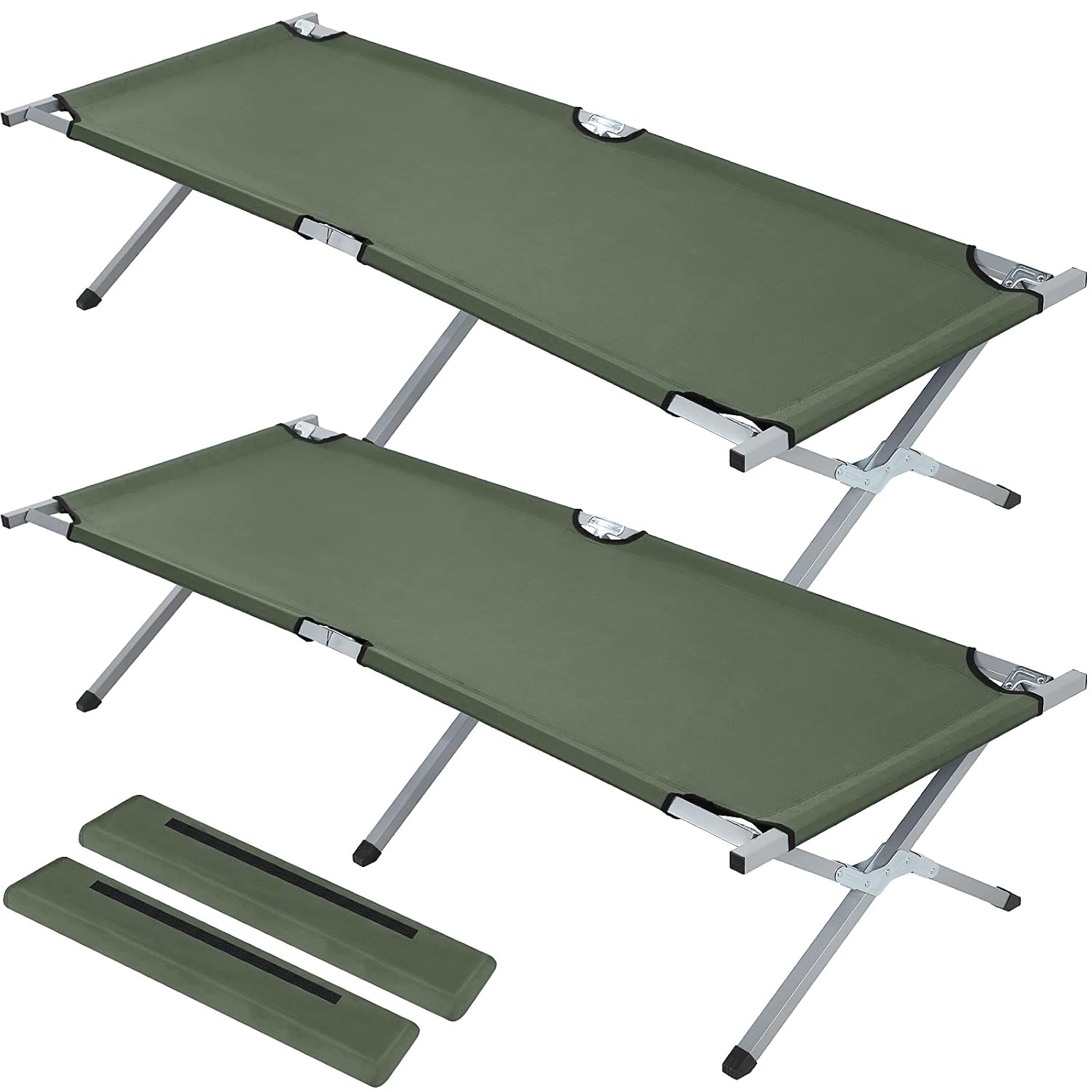 Army‑Green Folding Camping Cot Bed 2‑Pack