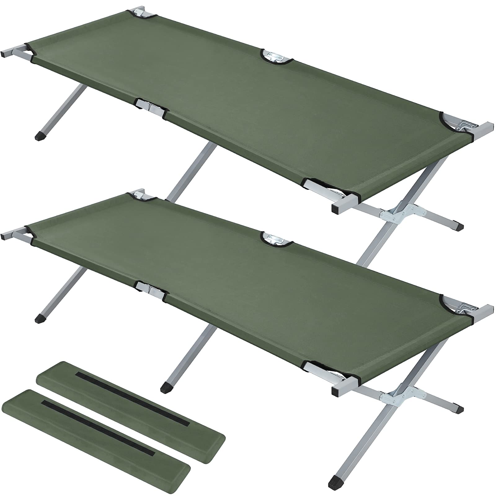 Army‑Green Folding Camping Cot Bed 2‑Pack