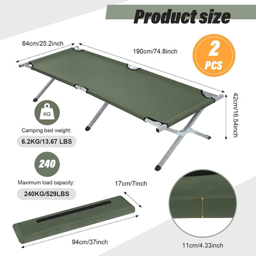 Army‑Green Folding Camping Cot Bed 2‑Pack