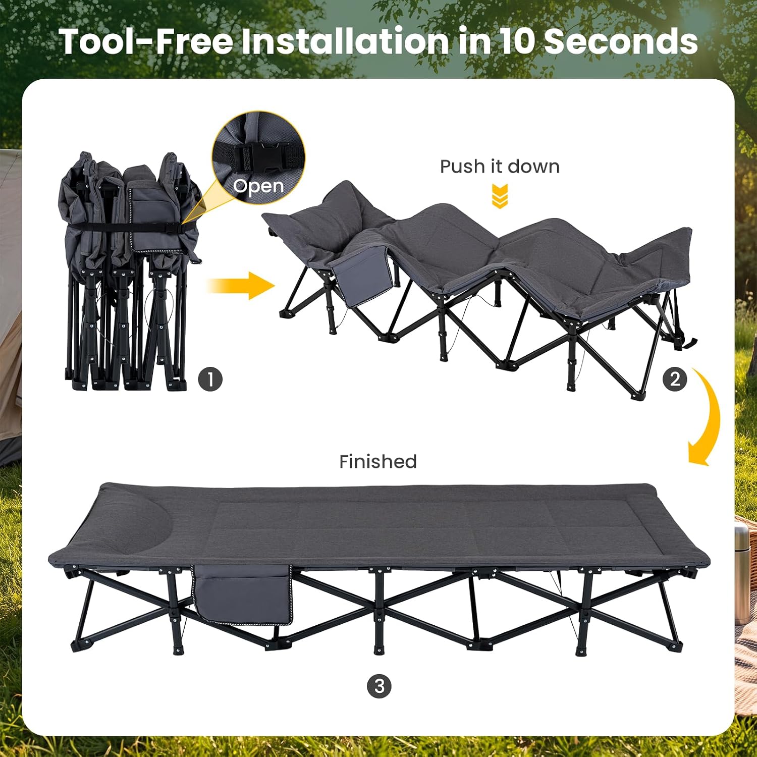 Padded Heavy‑Duty Portable Camping Cot Bed