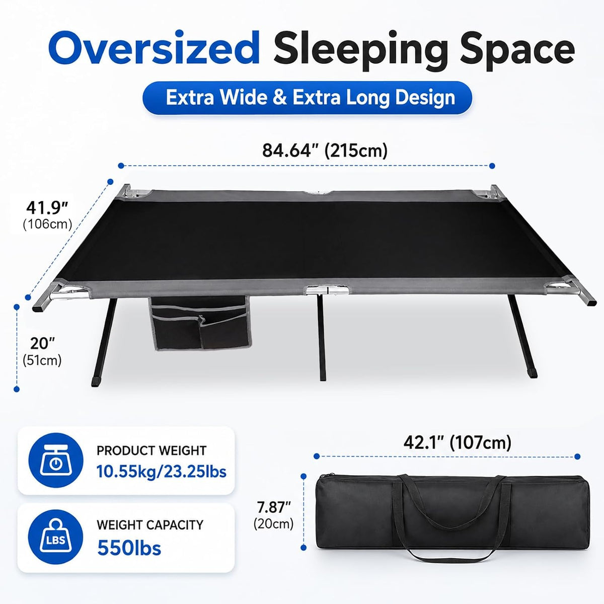 Heavy‑Duty Oversized Folding Camping Cot