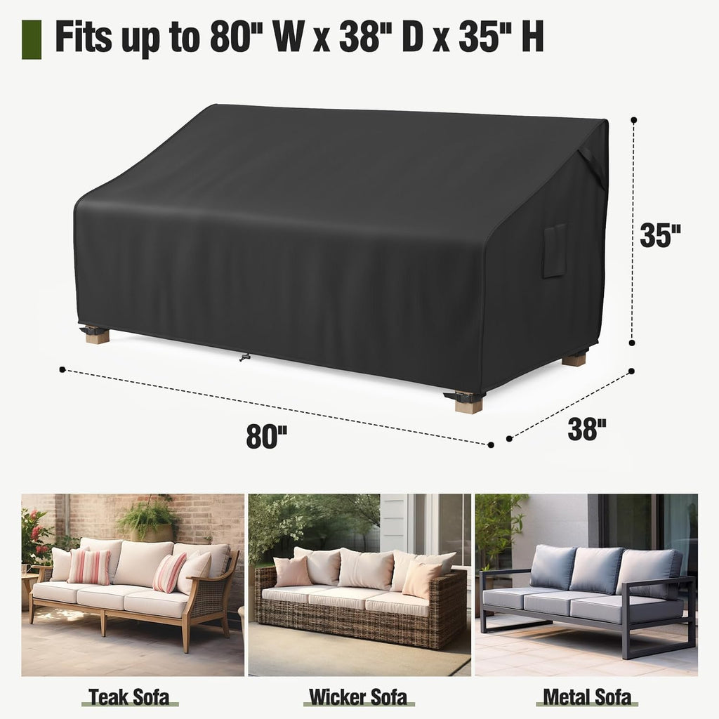 Black Waterproof 3‑Seater Outdoor Couch Cover