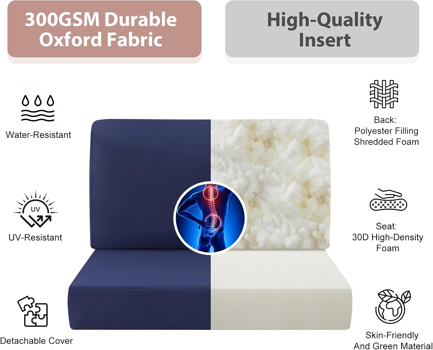 Navy Waterproof Patio Sectional Cushion Set