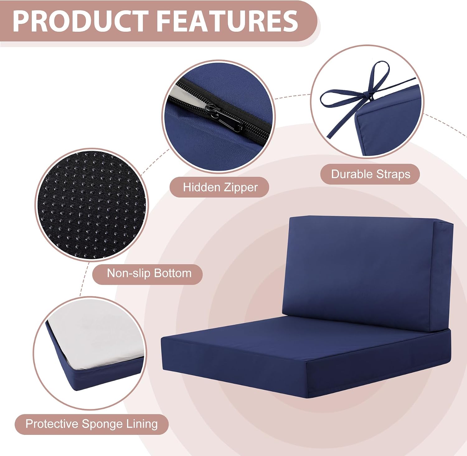 Navy Waterproof Patio Sectional Cushion Set