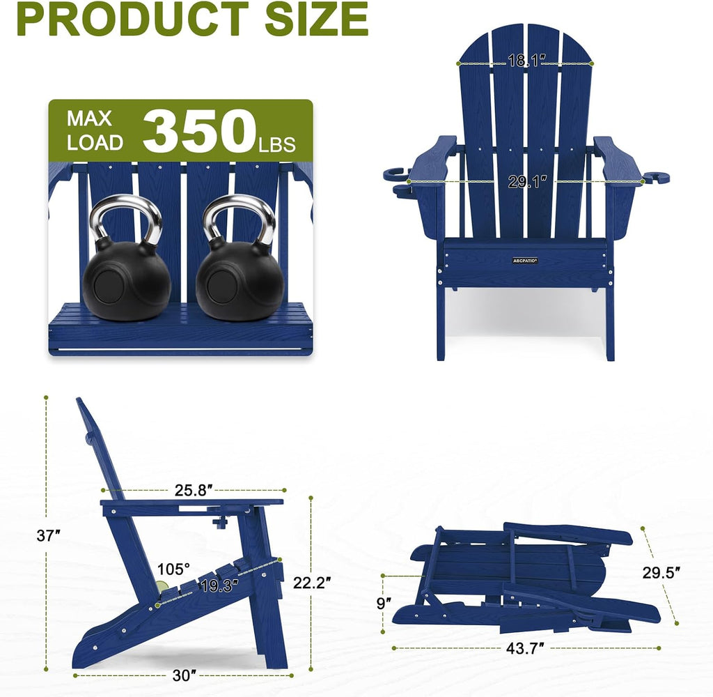 Navy HDPE Patio Adirondack Chair Cup Holder