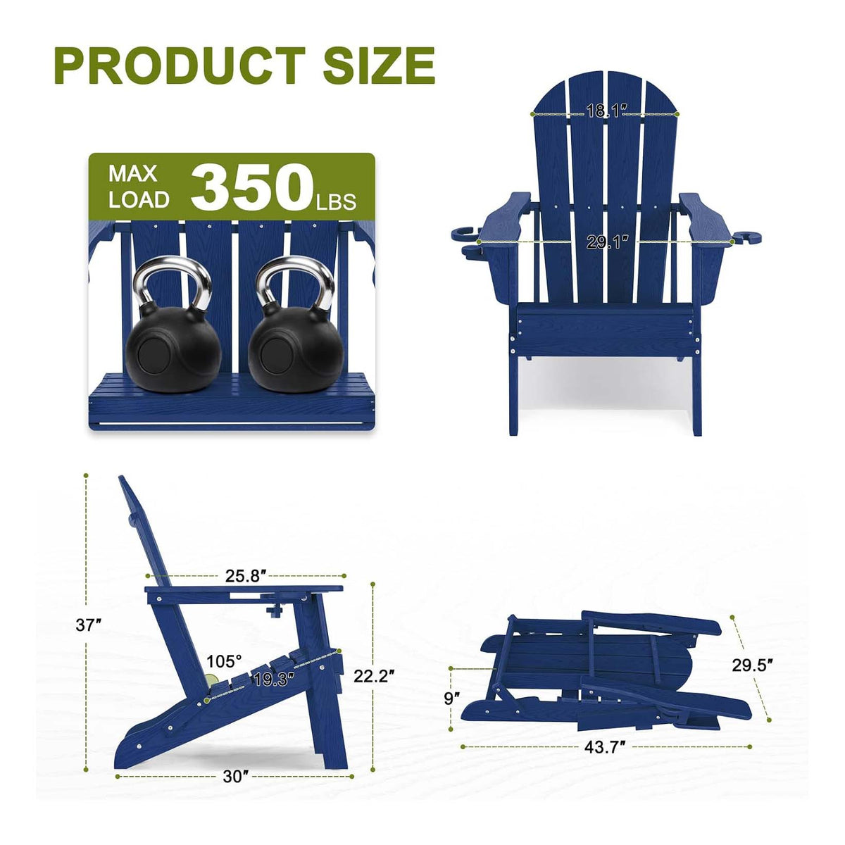 Navy HDPE Patio Adirondack Chair Cup Holder