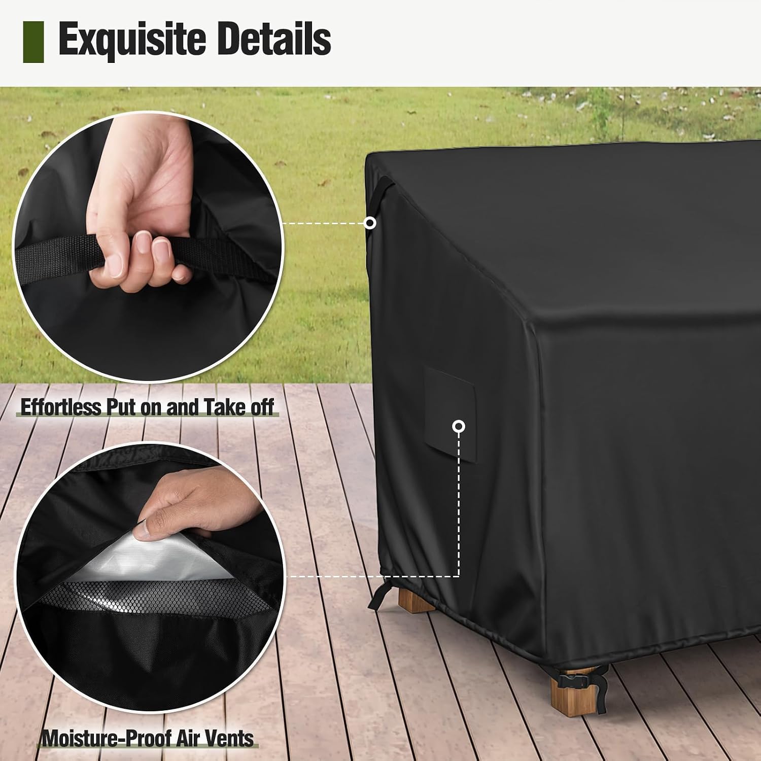Black Waterproof 3‑Seater Outdoor Couch Cover