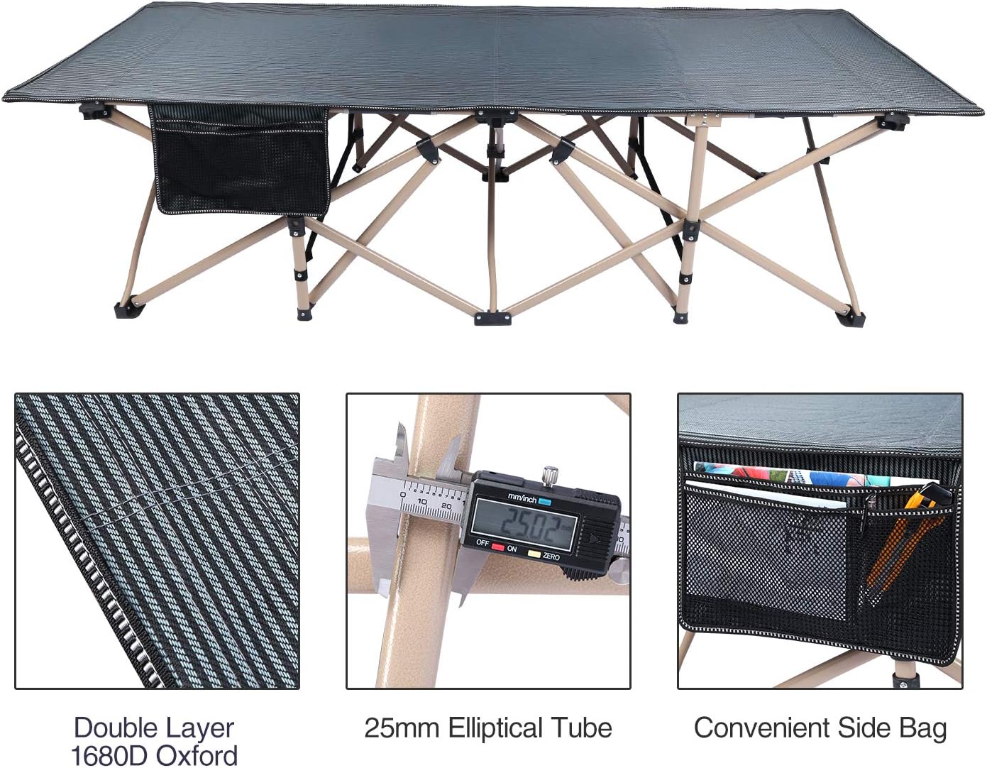 Oversized Heavy‑Duty Portable Adult Camping Cot