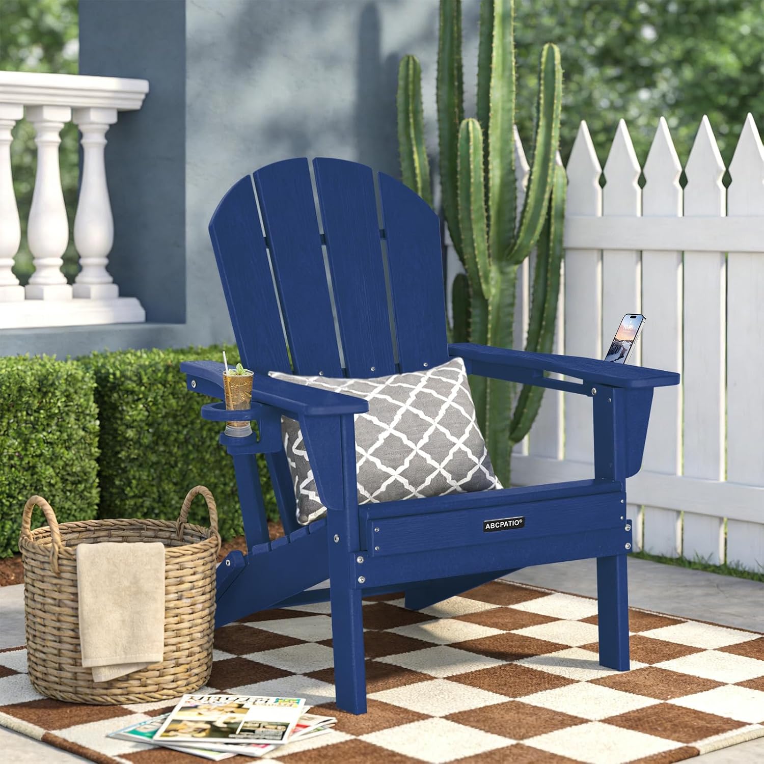 Navy HDPE Patio Adirondack Chair Cup Holder