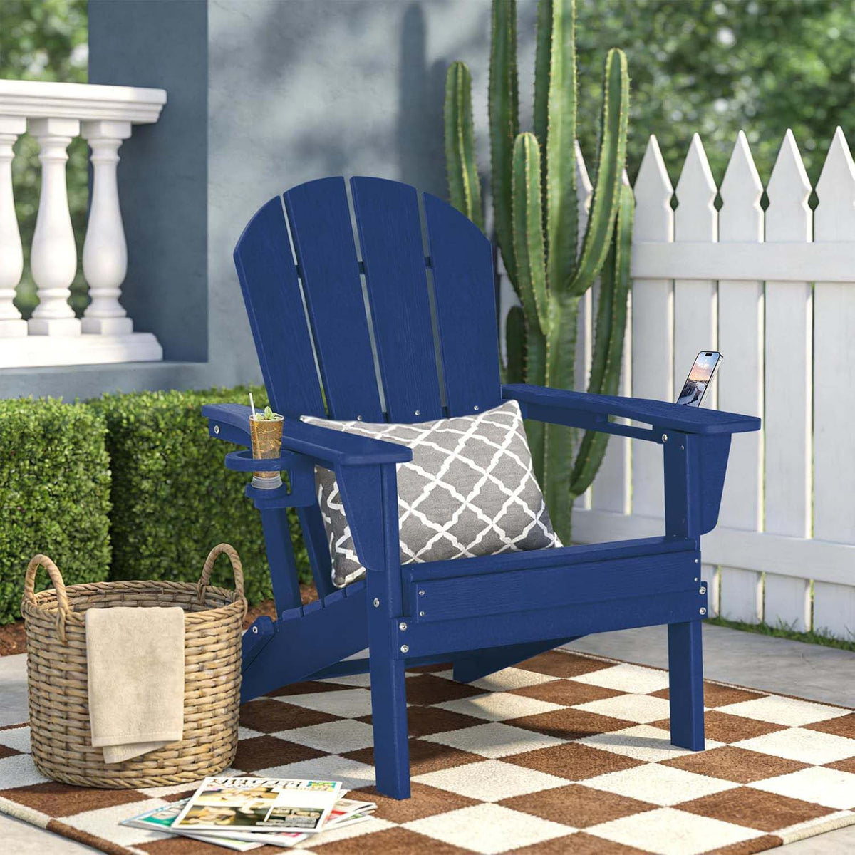 Navy HDPE Patio Adirondack Chair Cup Holder