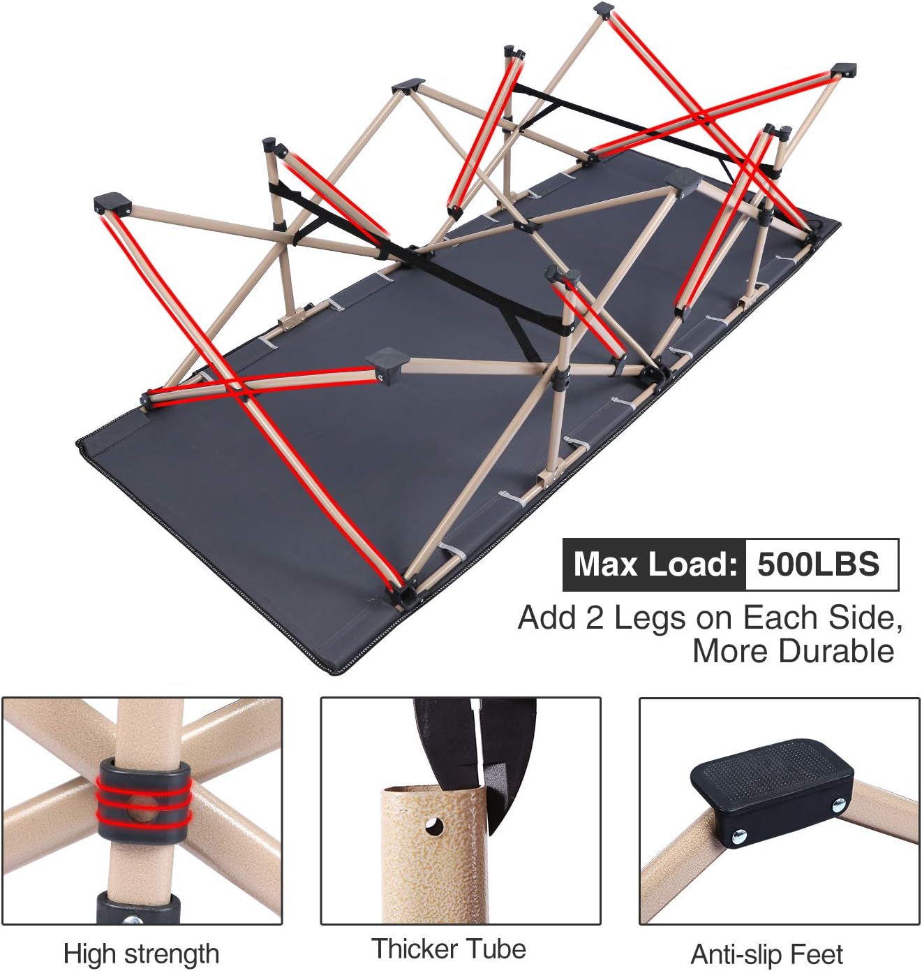 Oversized Heavy‑Duty Portable Adult Camping Cot