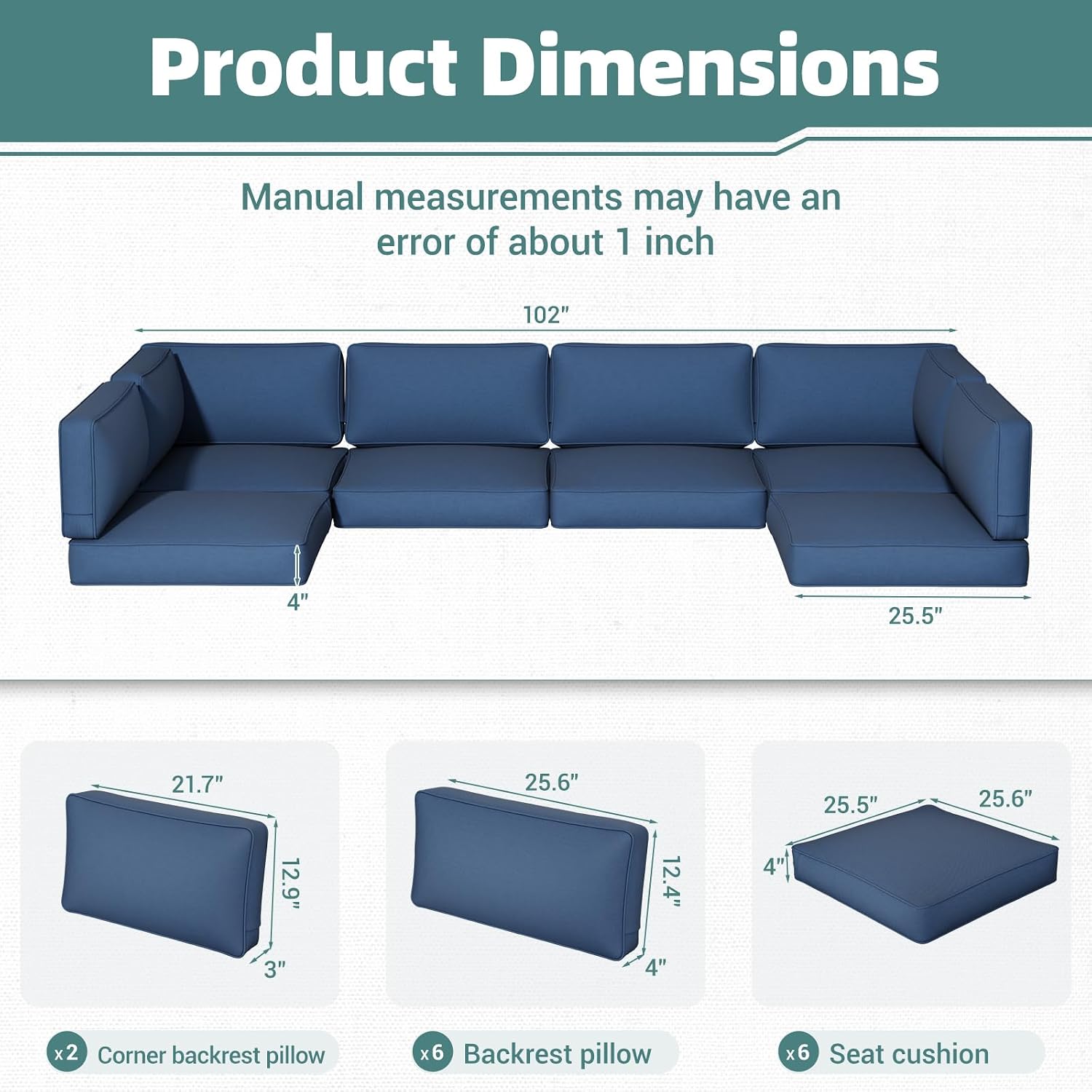 Blue Weather‑Resistant Patio Cushion Set