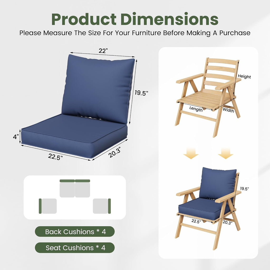 Navy Waterproof Patio Chair Cushion Set