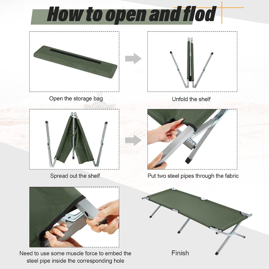 Army‑Green Folding Camping Cot Bed 2‑Pack