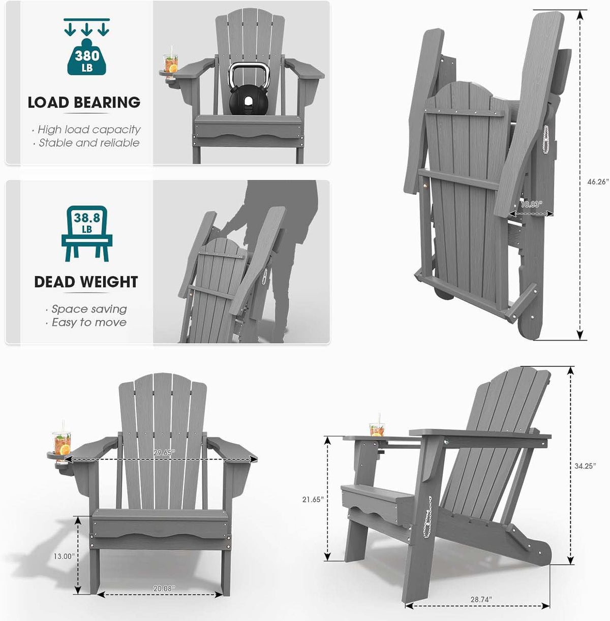 Folding Outdoor Adirondack Chair Cup Holder
