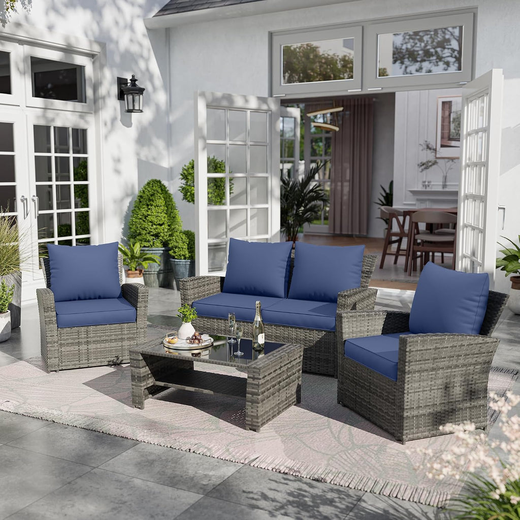 Navy Waterproof Patio Chair Cushion Set