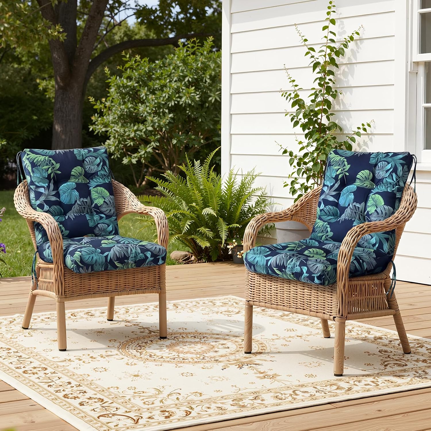Navy Floral Waterproof Patio Chair Cushions