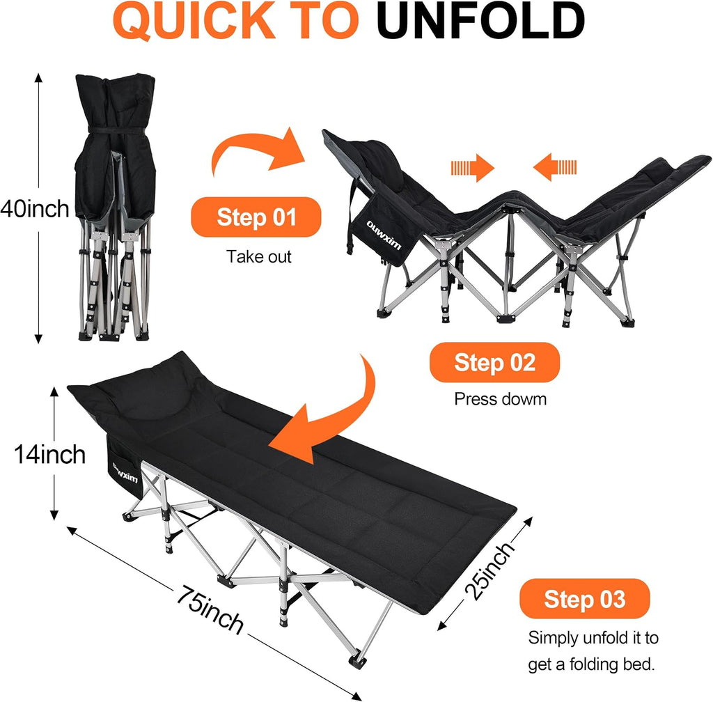 Cushioned Adult Folding Camping Cot Bed