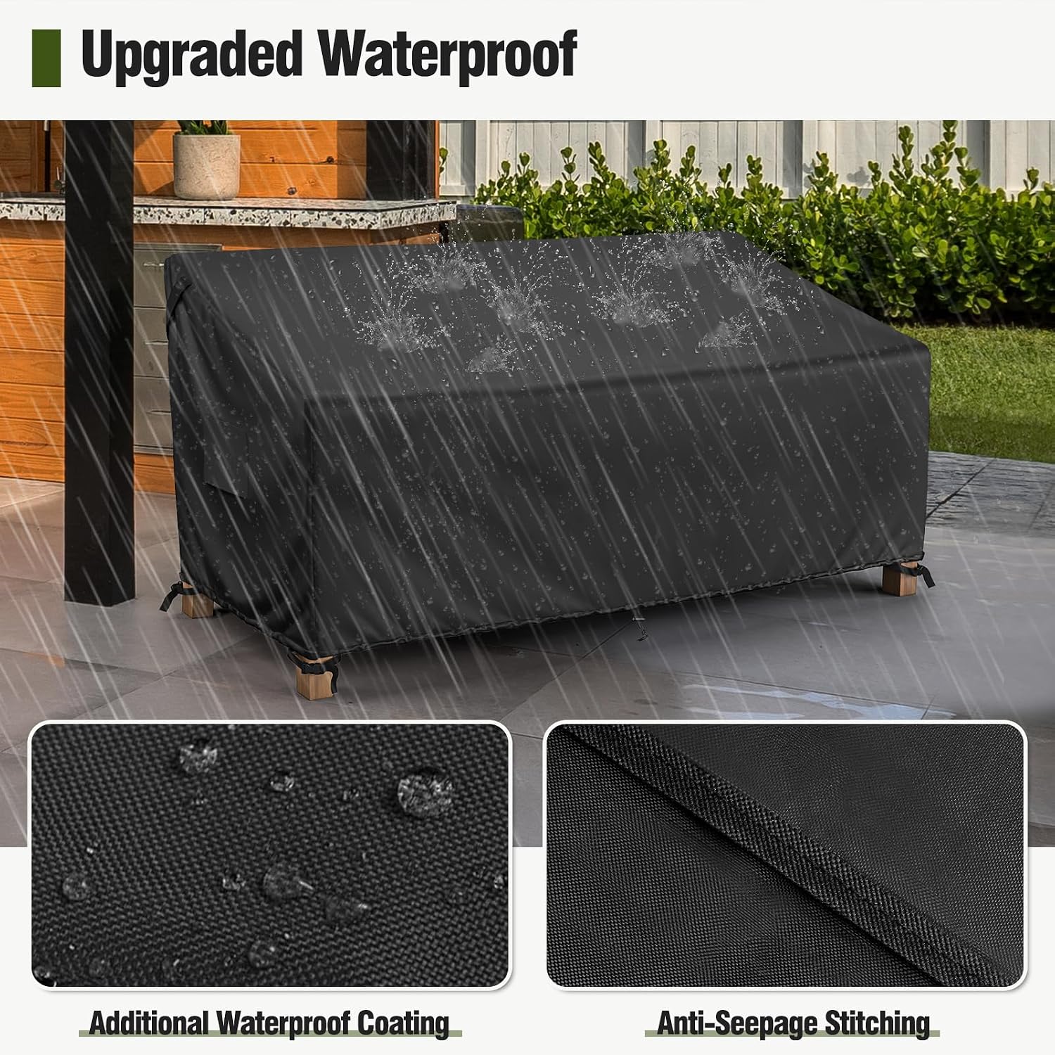 Black Waterproof 3‑Seater Outdoor Couch Cover
