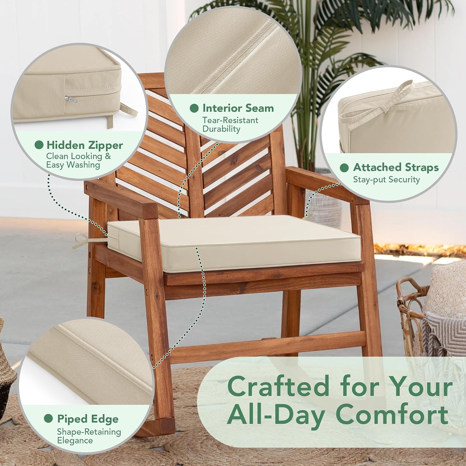 Beige Water‑Resistant Patio Chair Cushion Set