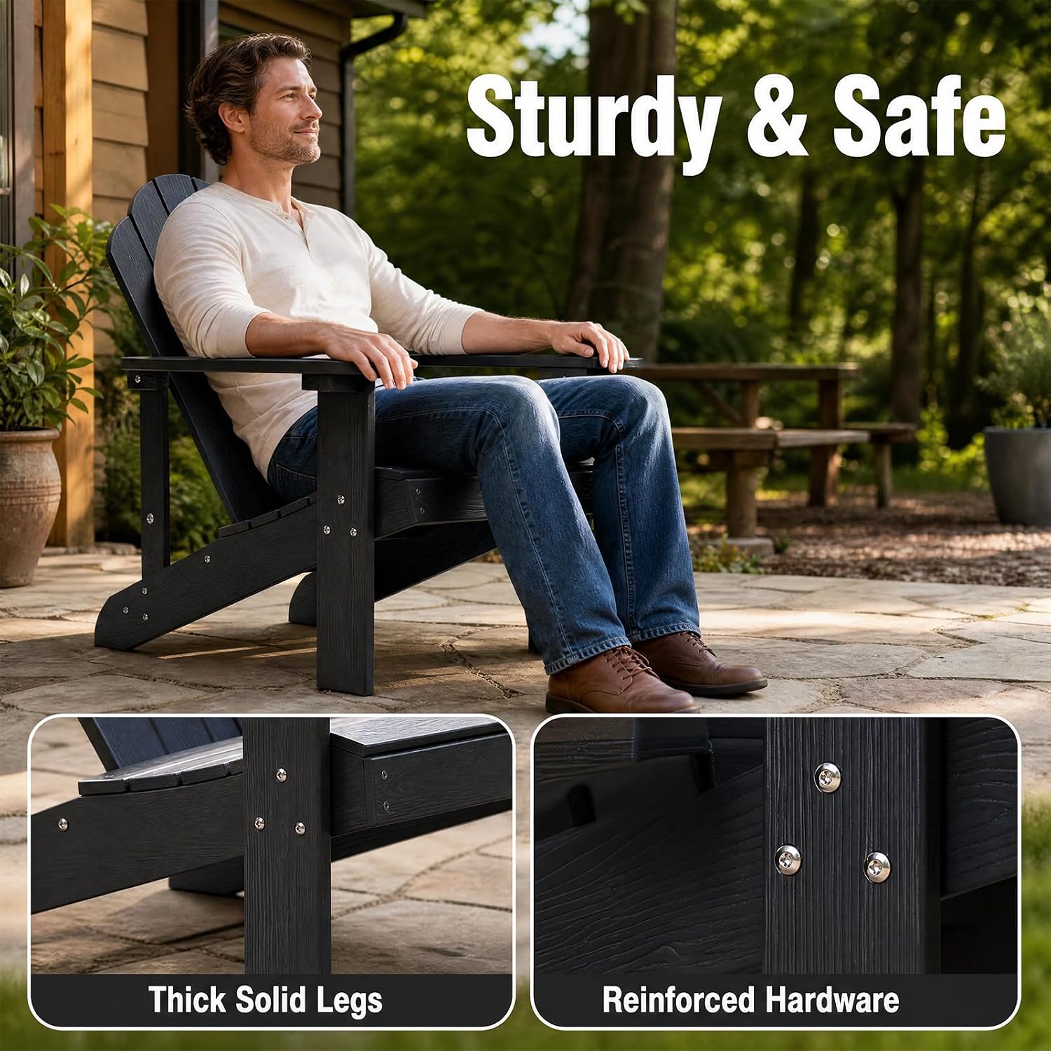 Black All‑Weather Patio Adirondack Chair