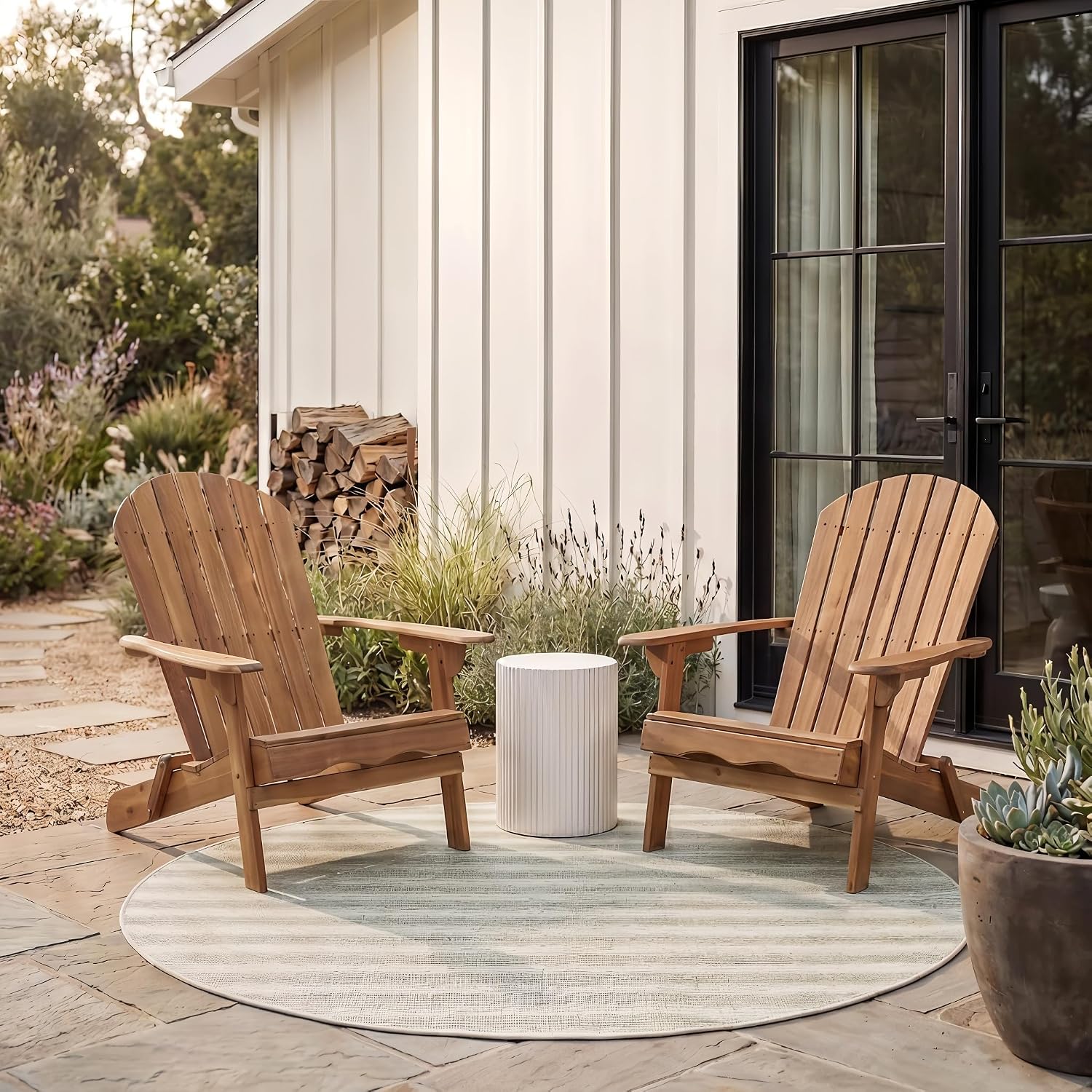 Teak‑Brown Solid Wood Outdoor Adirondack Chair