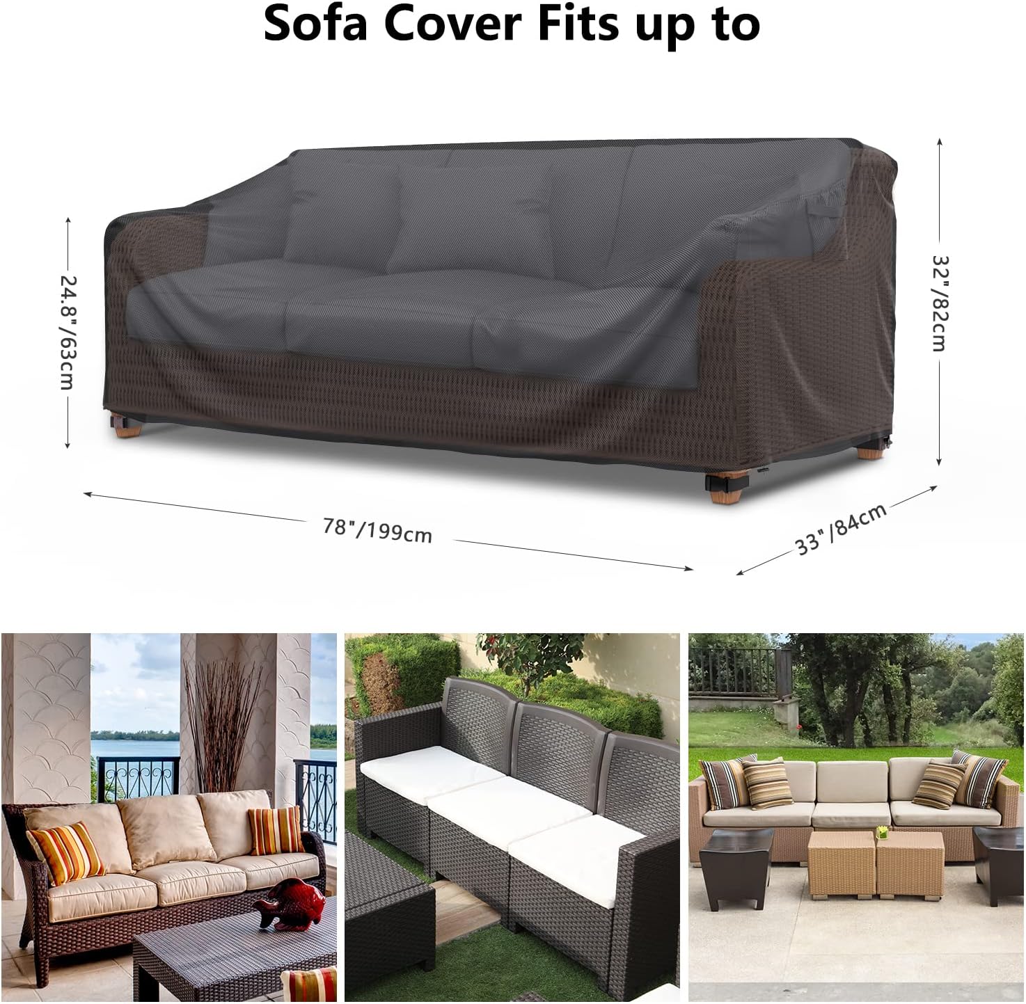 Black Waterproof 3‑Seater Patio Sofa Cover