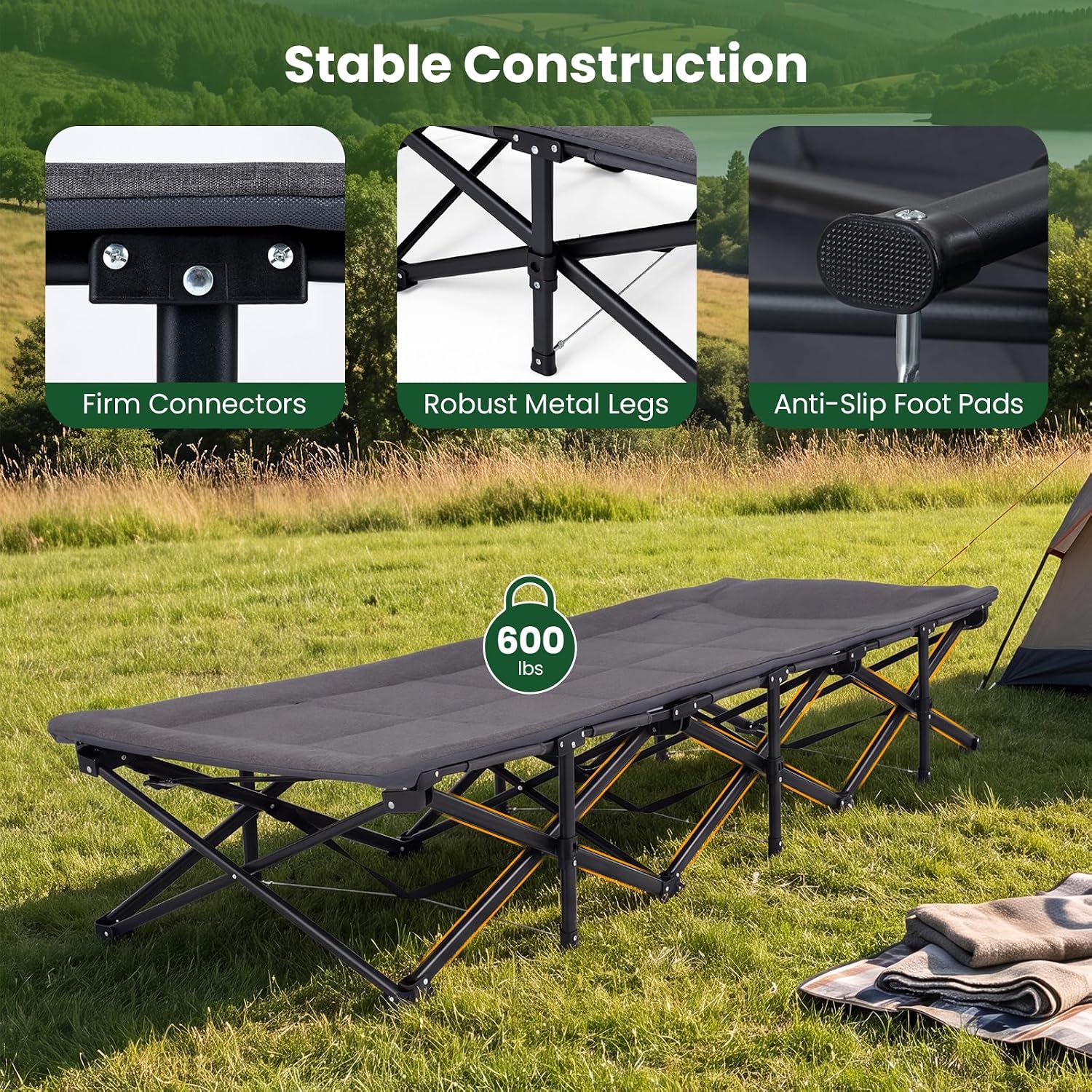 Padded Heavy‑Duty Portable Camping Cot Bed