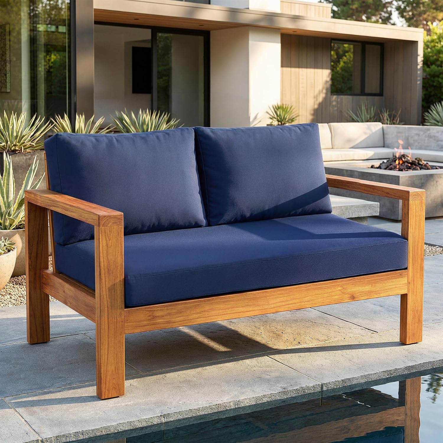 Navy Waterproof Outdoor Loveseat Cushion Set
