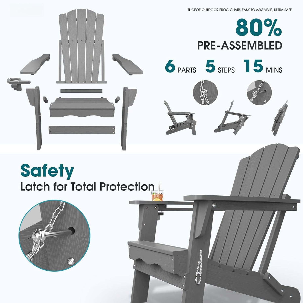 Folding Outdoor Adirondack Chair Cup Holder