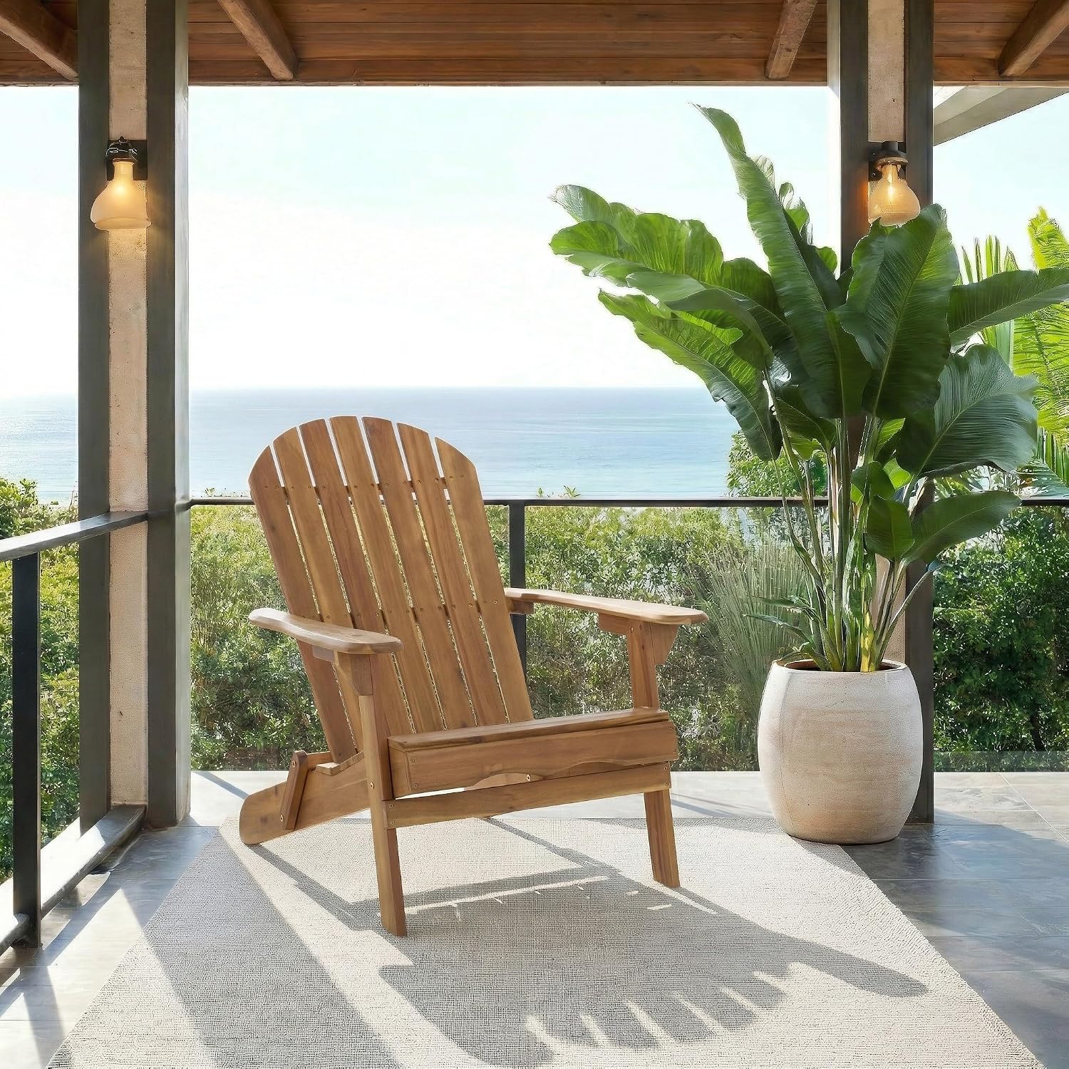 Teak‑Brown Solid Wood Outdoor Adirondack Chair