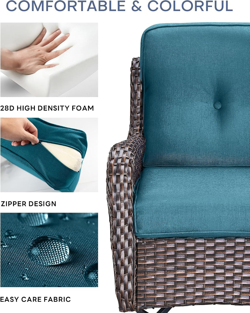 Blue Tufted High‑Back Patio Cushion Set