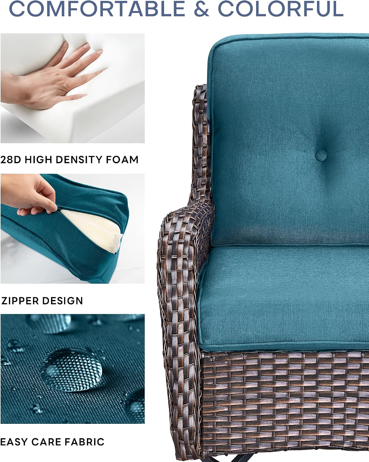 Blue Tufted High‑Back Patio Cushion Set