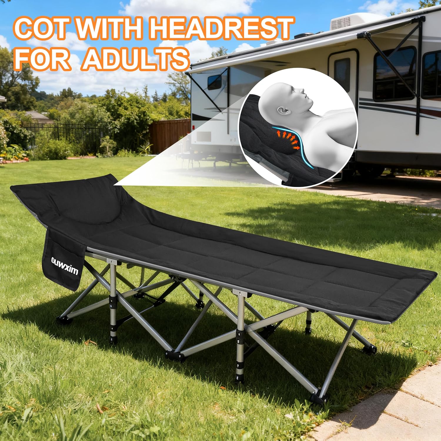 Cushioned Adult Folding Camping Cot Bed